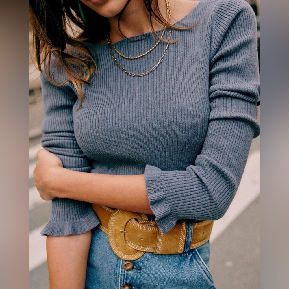 NWT Sezane Knit Joanie Bodysuit in Blue